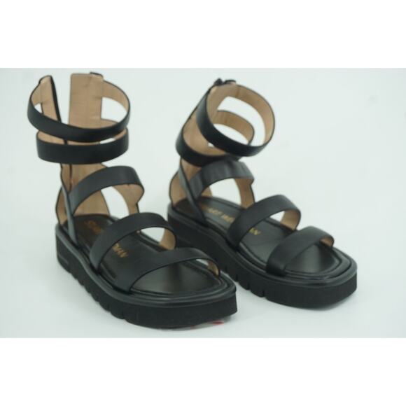 Stuart Weitzman Black Gala Lift Gladiatior Strappy Sandal SZ 37 $495 Lug Sole - Picture 9 of 11
